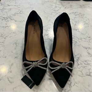 Torrid Black Heels with Glittering Silver Bow